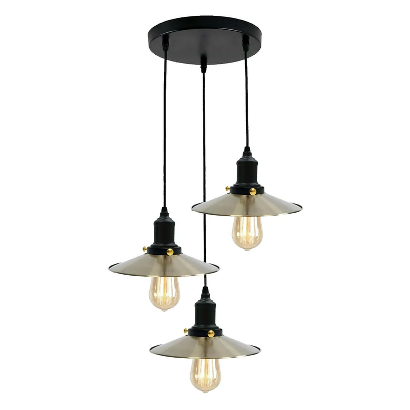 Retro Pendelleuchte Grün Messing Industrie Esstischlampe~1655