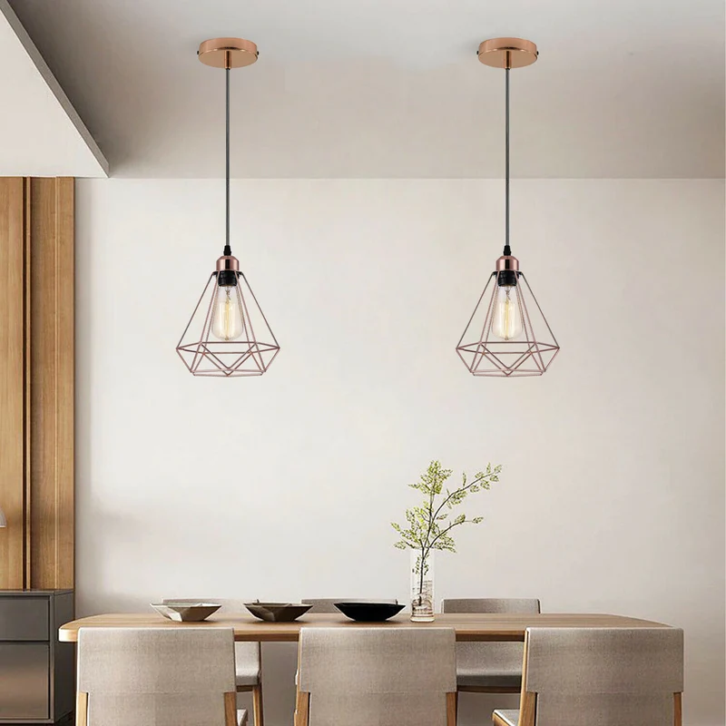 Industrielle Vintage Loft Rose Gold ohne Glühbirne Diamantform Kronleuchter Deckenpendelleuchte Lampe~1650