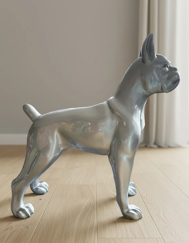 Casa Padrino Luxus Deko Skulptur Hund Riesiger Silber Oder Goldboxer H. 180 cm - Riesige Gartenskulptur - Lebensgroße Skulptur - XXL Deko Skulptur - XXL Deko Figur