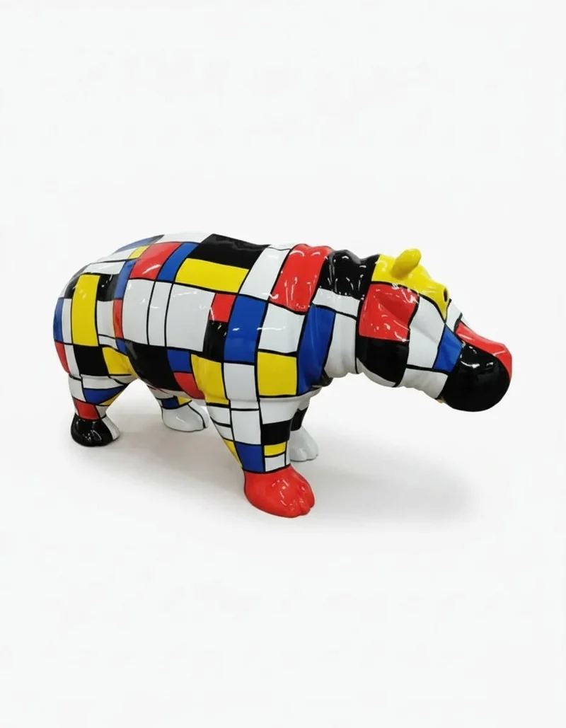 Casa Padrino Luxus Deko Skulptur Nilpferd Mondrian H. 45 cm - Deko Skulptur - Deko Figur - Tierfigur - Gartendeko
