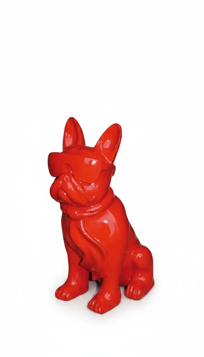 Casa Padrino Luxus Deko Skulptur Hund Bulldogge Brille H. 80 cm - Deko Skulptur - Deko Figur - Tierfigur - Gartendeko