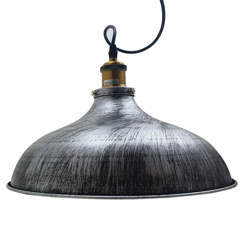 Vintage Pendelleuchte im Landhausstil – Gebürstetes Silber, E27 Fassung, 1m Kabel~2787