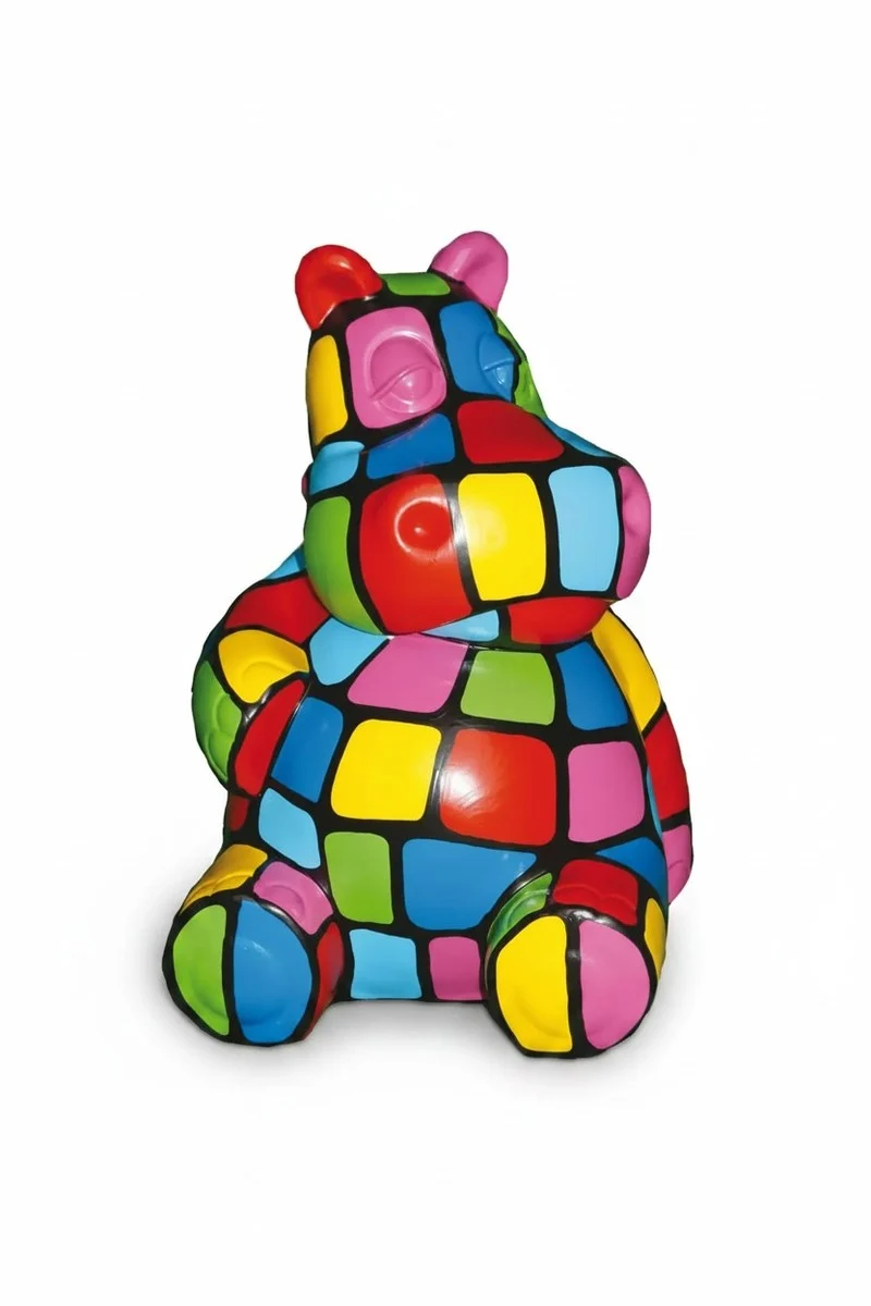 Casa Padrino Luxus Deko Skulptur Nilpferd Sitzen Multicolor H. 95 cm - Deko Skulptur - Deko Figur - Tierfigur - Gartendeko
