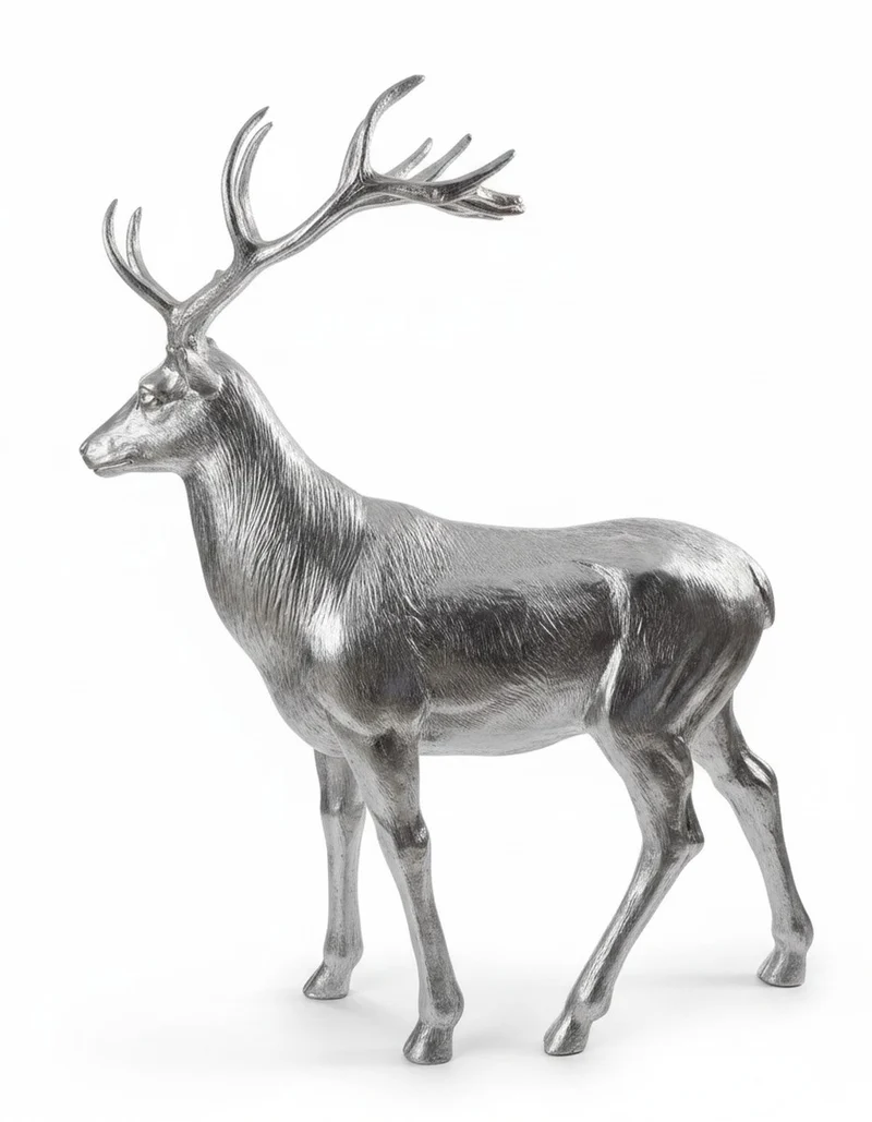 Casa Padrino Luxus Deko Skulptur Hirsch Großer In Metalloptik H. 220 cm - Riesige Gartenskulptur - Lebensgroße Skulptur - XXL Deko Skulptur - XXL Deko Figur