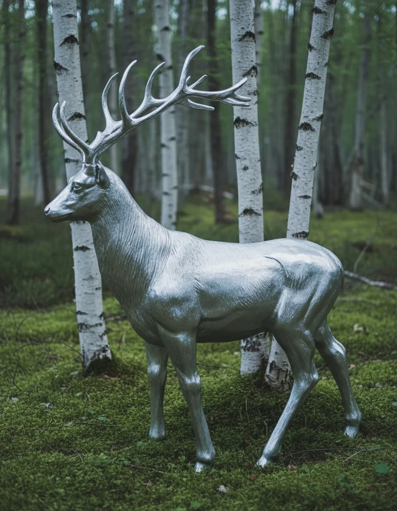 Casa Padrino Luxus Deko Skulptur Hirsch Großer In Metalloptik H. 220 cm - Riesige Gartenskulptur - Lebensgroße Skulptur - XXL Deko Skulptur - XXL Deko Figur