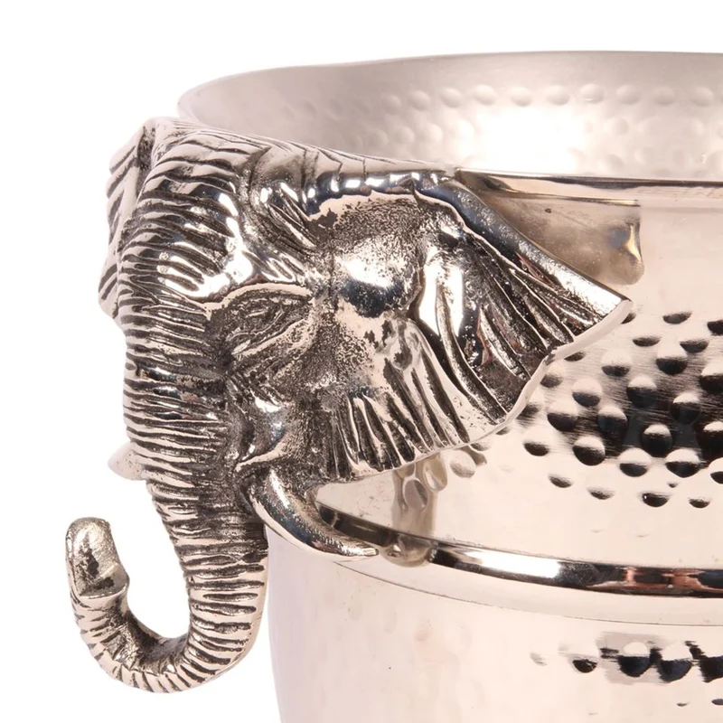Casa Padrino Luxus Weinkühler Silber Ø 24 x H. 22 cm - Sektkühler mit Elefantenkopf Griffen