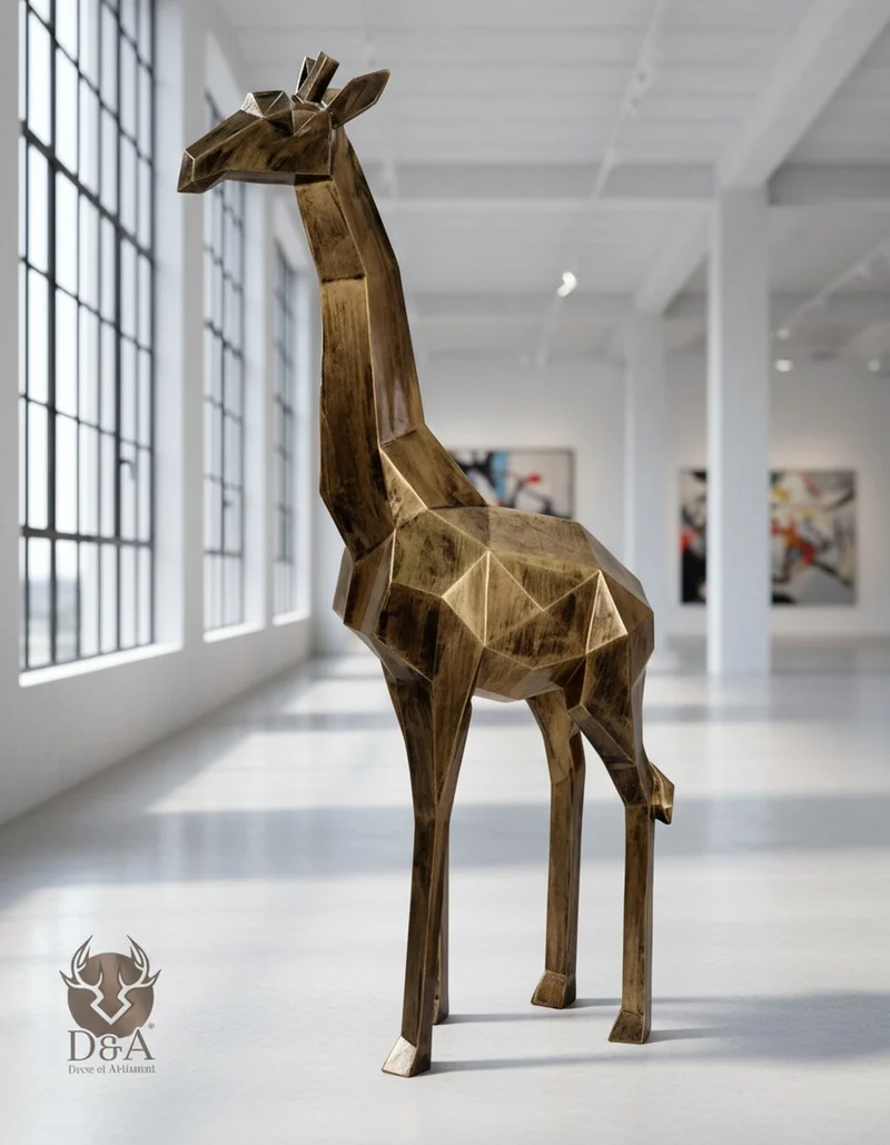 Casa Padrino Luxus Deko Skulptur Giraffe Facettierter Patina Gold H. 200 cm - Riesige Gartenskulptur - Lebensgroße Skulptur - XXL Deko Skulptur - XXL Deko Figur