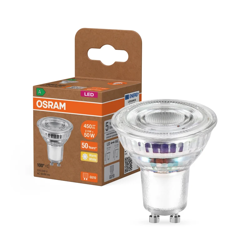 OSRAM LED LAMPS ENERGY EFFICIENCY REFLECTOR in PAR16-Form, LED-Spot, Bleifreies Glas, 2,5 W, (ex 50 W), 450 lm, Warmweiß, 2700 K, Energieeffizienzklasse: A, CRI 80