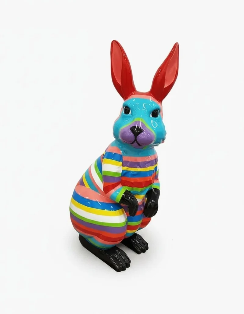 Casa Padrino Luxus Deko Skulptur Hase Kaninchen Gestreift H. 110 cm - Riesige Gartenskulptur - Lebensgroße Skulptur - XXL Deko Skulptur - XXL Deko Figur