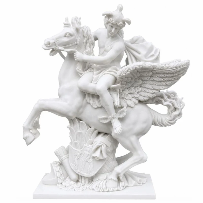 Casa Padrino Marmor Skulptur Fliegender Merkur Weiß H. 115 cm - Altrömischer Götterbote - Garten Deko Figur