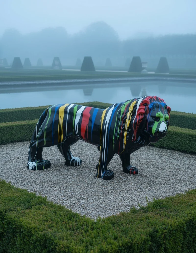 Casa Padrino Luxus Deko Skulptur Raubkatze Löwenmüll H. 120 cm - Riesige Gartenskulptur - Lebensgroße Skulptur - XXL Deko Skulptur - XXL Deko Figur
