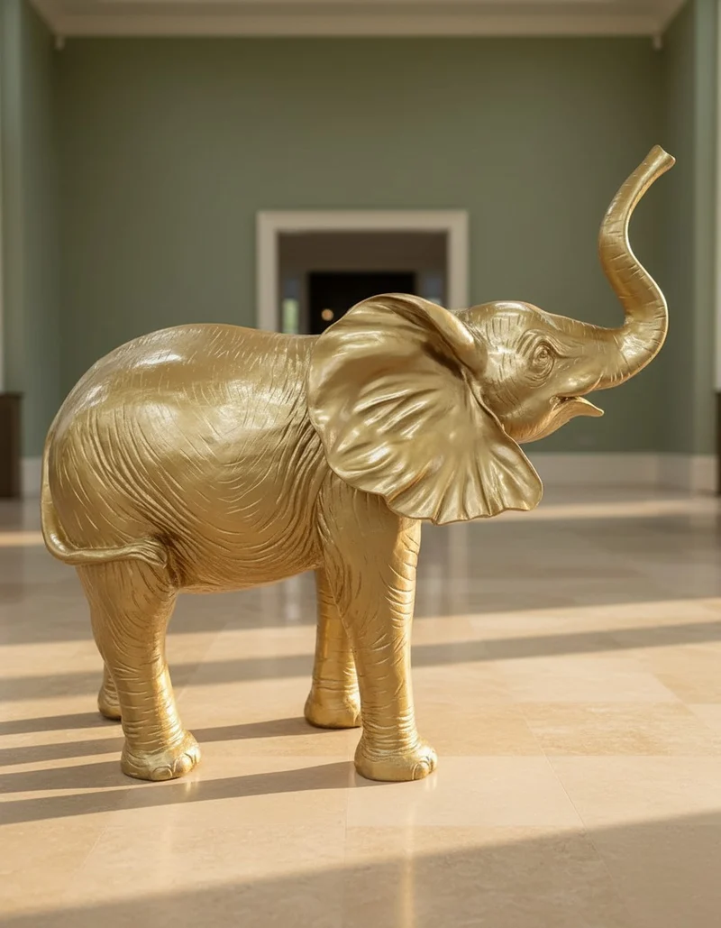 Casa Padrino Luxus Deko Skulptur Elefant GOLD H. 160 cm - Riesige Gartenskulptur - Lebensgroße Skulptur - XXL Deko Skulptur - XXL Deko Figur