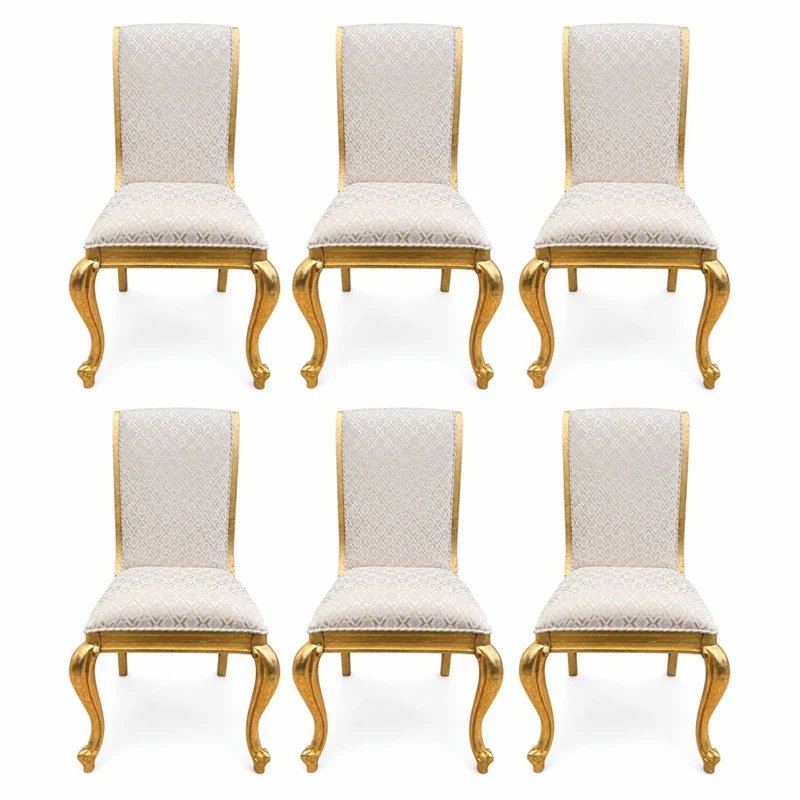 Casa Padrino Luxus Barock Esszimmer Stuhl 6er Set Weiß / Gold - Prunkvolle Barock Esszimmer Möbel