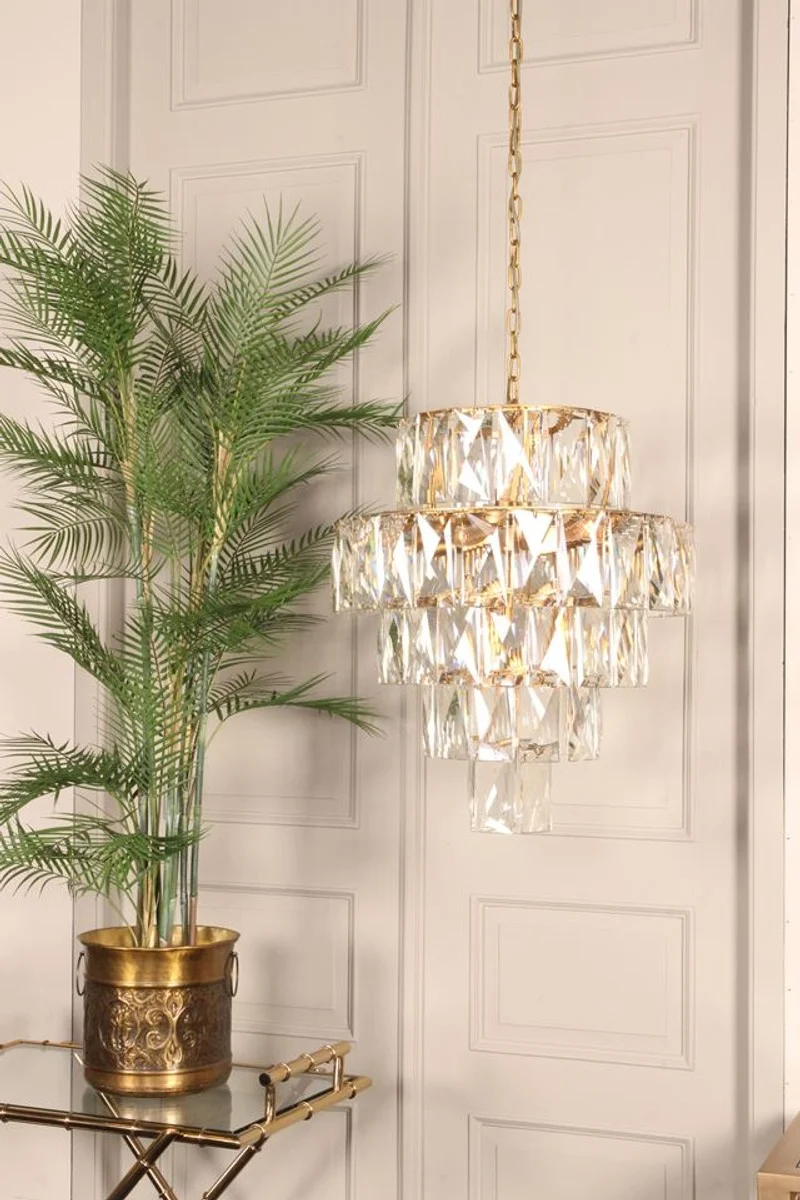 Casa Padrino Luxus Kronleuchter Gold Ø 60 x H. 65 cm - Vierstufiger Kristall Lüster