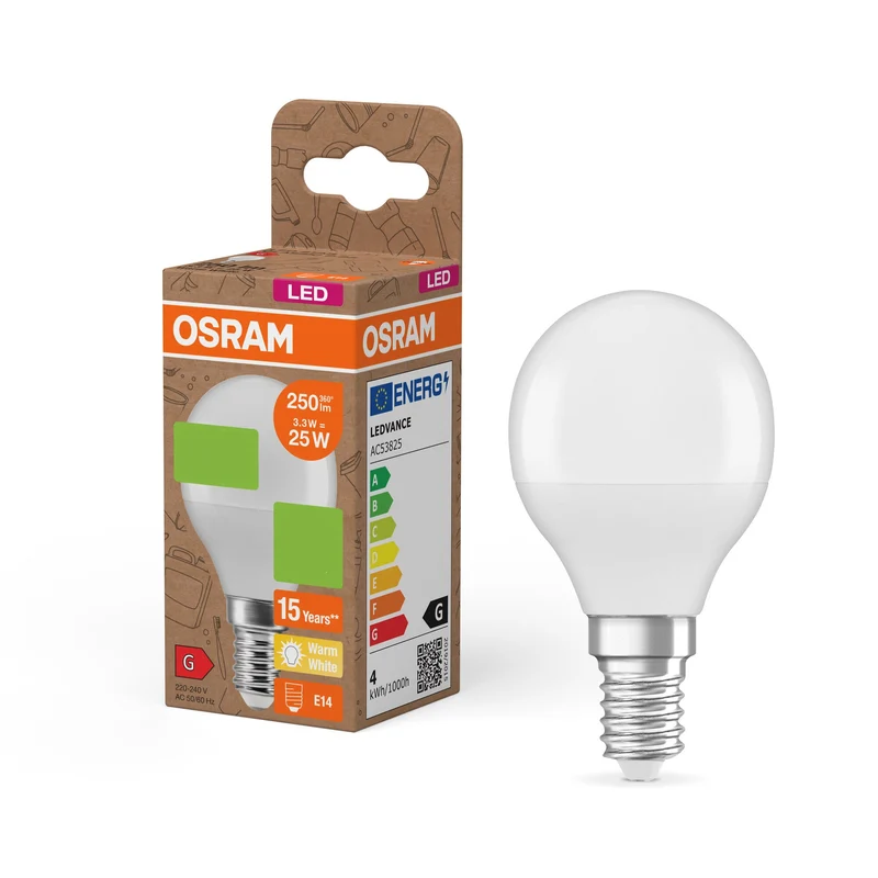 OSRAM LED PCR LAMPS WITH CLASSIC P , LED-Lampe, Matt, 3,3 W, (ex 25 W), 250 lm, Warmweiß, 2700 K, 15000 h, CRI ≥80
