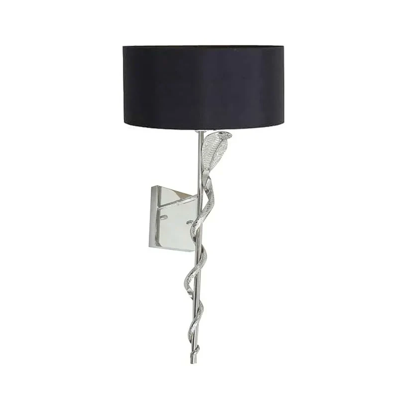 Casa Padrino Luxus Wandleuchte Silber / Schwarz 23 x 14 x H. 75 cm - Kobra Wandleuchte mit Lampenschirm