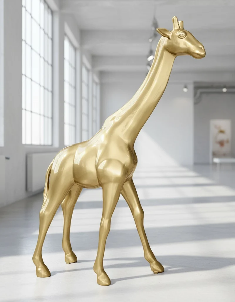 Casa Padrino Luxus Deko Skulptur Giraffe Gold H. 230 cm - Riesige Gartenskulptur - Lebensgroße Skulptur - XXL Deko Skulptur - XXL Deko Figur