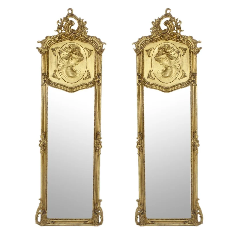 Casa Padrino Barock Standspiegel Antik Gold 55 x H. 175 cm - 2er Set - Handgefertigter Antik Stil Ganzkörperspiegel - Garderoben Spiegel - Schlafzimmer Spiegel - Barock Möbel