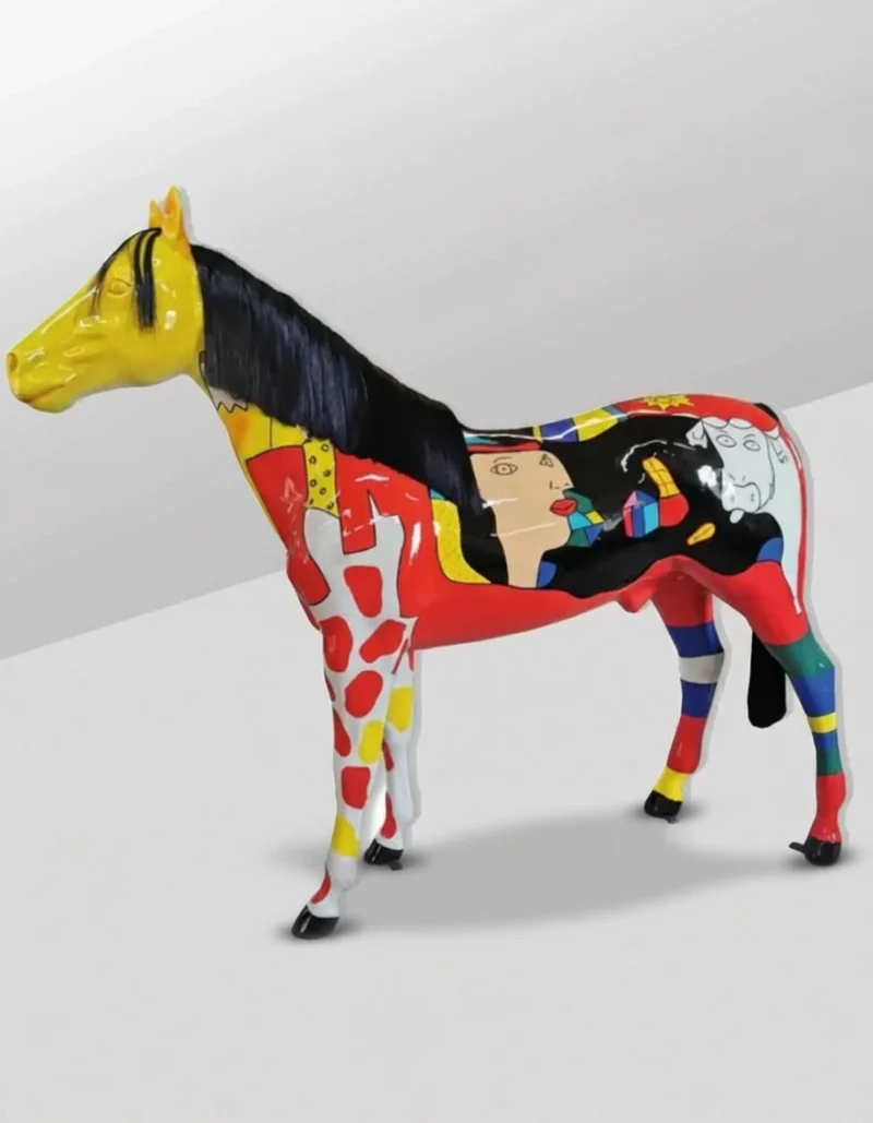 Casa Padrino Luxus Deko Skulptur Pferd Picasso Schwarz Mähne H. 200 cm - Riesige Gartenskulptur - Lebensgroße Skulptur - XXL Deko Skulptur - XXL Deko Figur