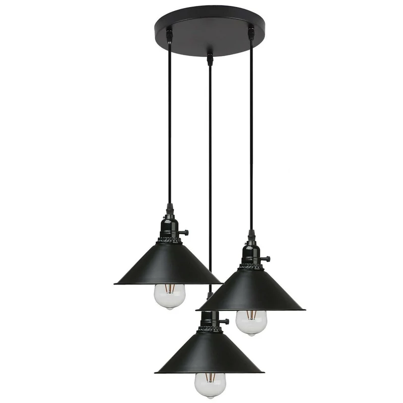 Vintage Industrie 3-Wege Deckenpendelleuchte Metall Retro Loft Hang Lampenschirm~1678