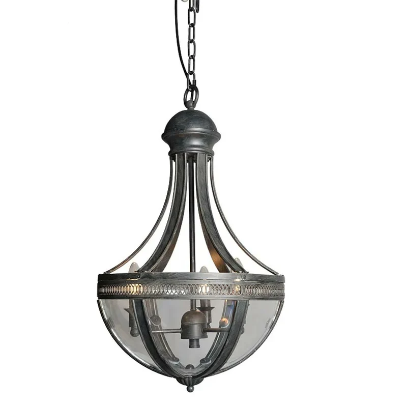 Casa Padrino Hängeleuchte Antik Grau Ø 43 x H. 75 cm - Laterne mit Glasschale