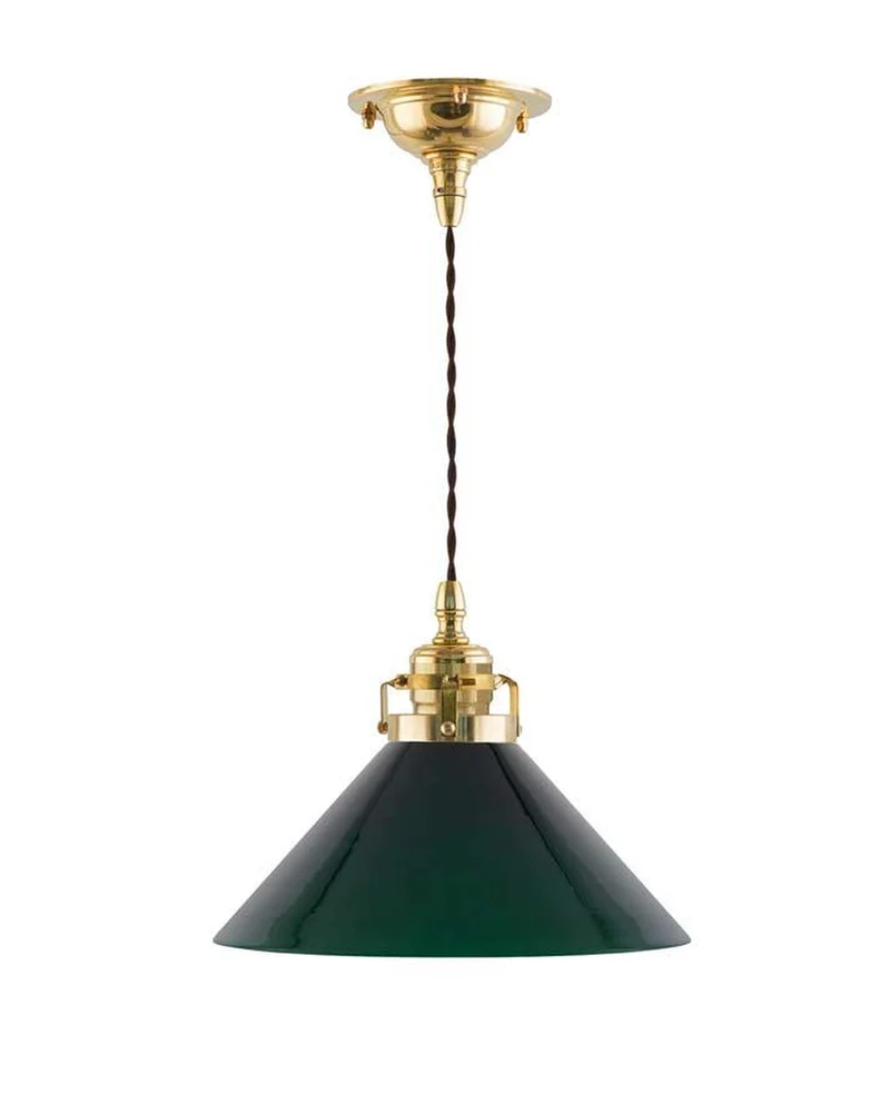 Taklampa - Skomakarsladd mässing, hög grön skärm 25 cm