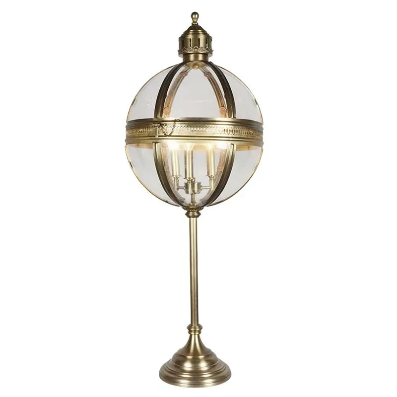 Casa Padrino Luxus Tischleuchte Messingfarben Ø 43 x H. 112 cm - Große Kugellaterne mit Glaskugel