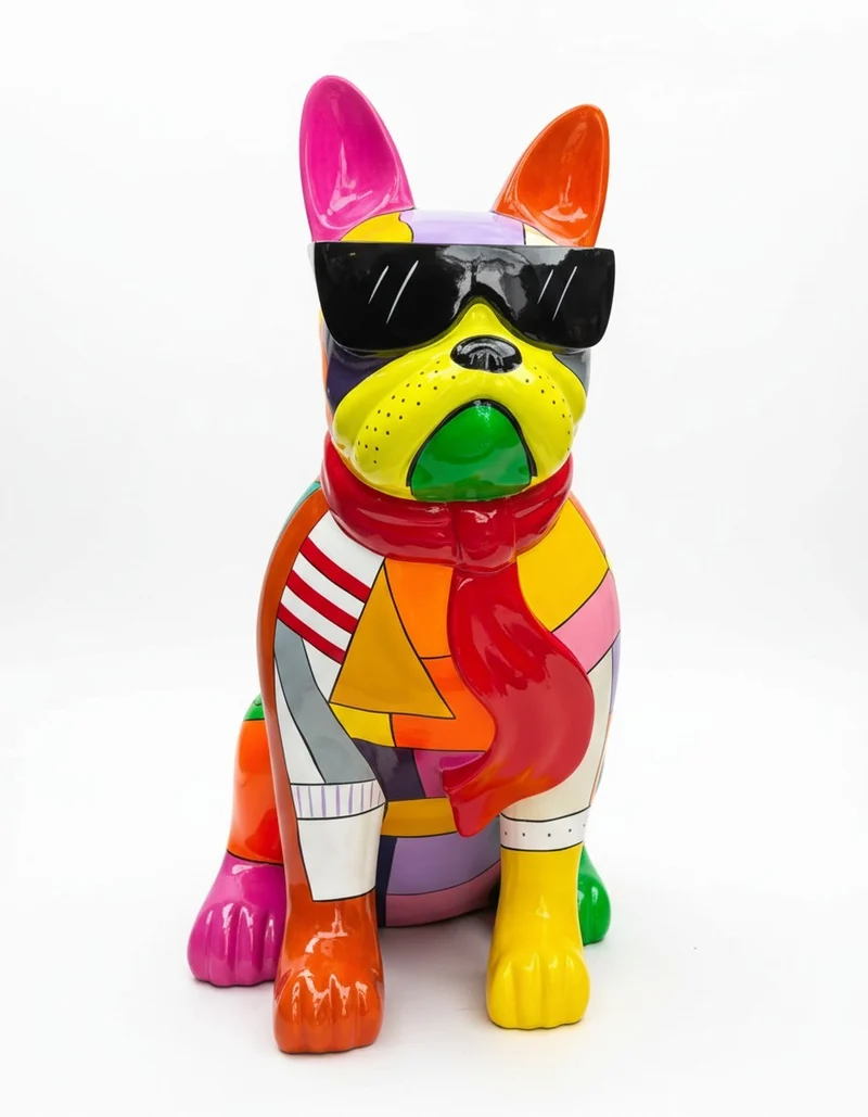 Casa Padrino Luxus Deko Skulptur Hund Kubic Bulldogge Brille Krawatte H. 120 cm - Riesige Gartenskulptur - Lebensgroße Skulptur - XXL Deko Skulptur - XXL Deko Figur