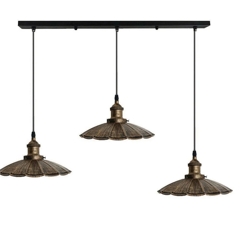 Kupferfarbe gebürstet ohne Glühbirne Neue Industrielampe Metall Vintage Hängelampe Retro Pendelleuchte 3 Scheinwerfer~1674