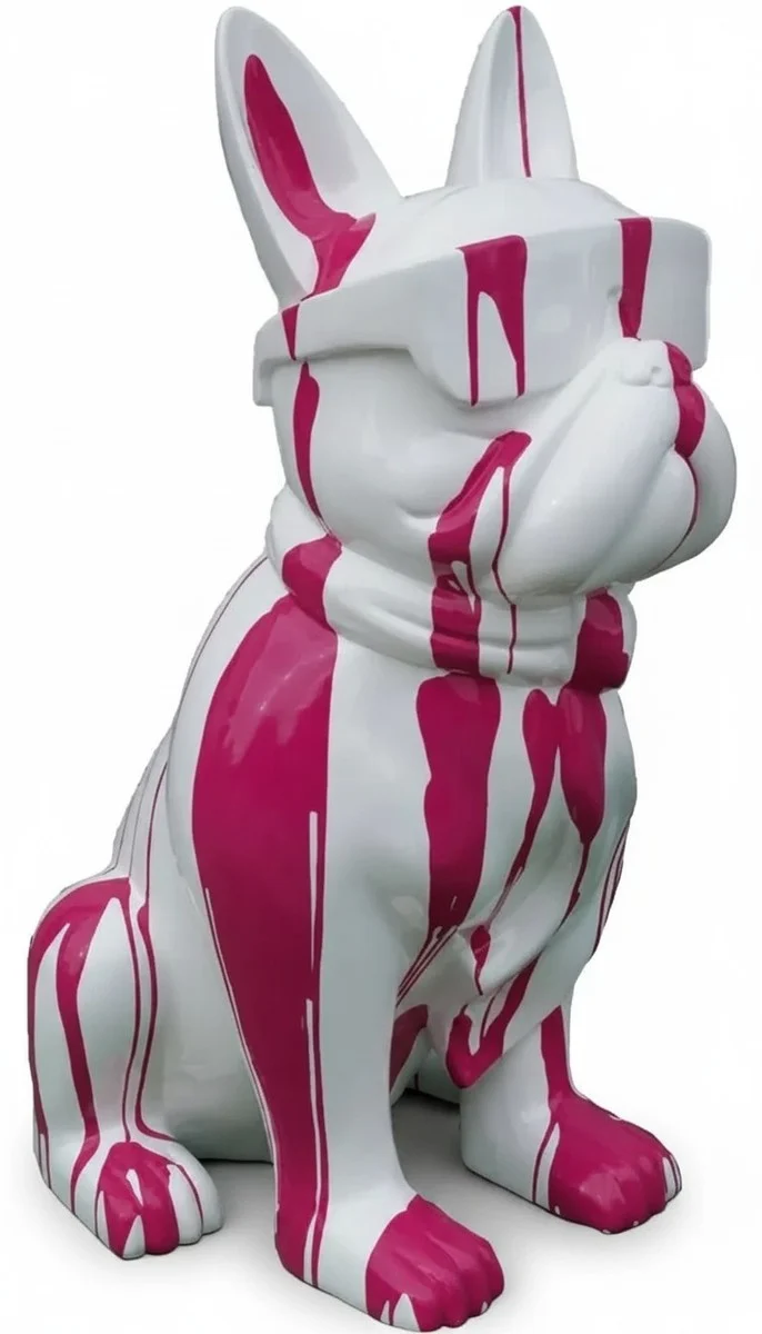 Casa Padrino Luxus Deko Skulptur Hund Bulldogge In Gläsern Müllkrawatte H. 120 cm - Riesige Gartenskulptur - Lebensgroße Skulptur - XXL Deko Skulptur - XXL Deko Figur