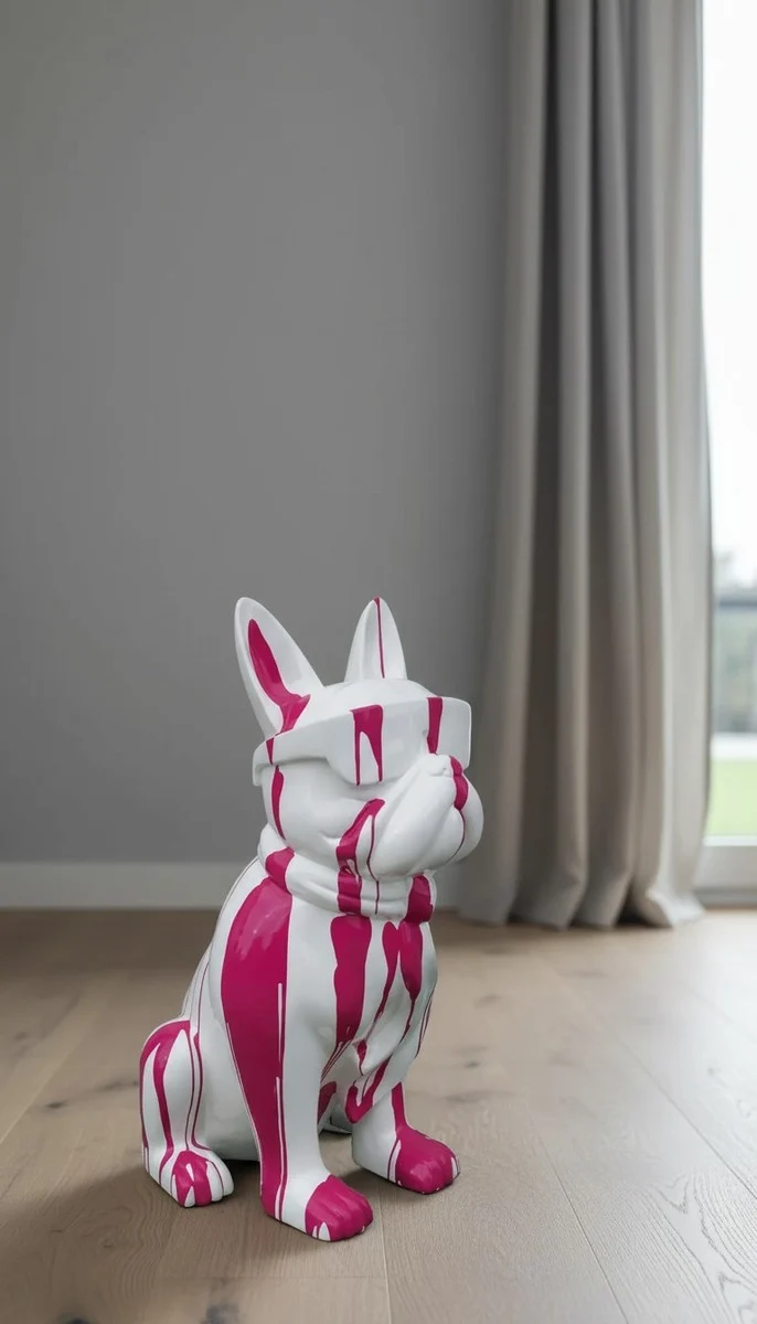 Casa Padrino Luxus Deko Skulptur Hund Bulldogge In Gläsern Müllkrawatte H. 120 cm - Riesige Gartenskulptur - Lebensgroße Skulptur - XXL Deko Skulptur - XXL Deko Figur