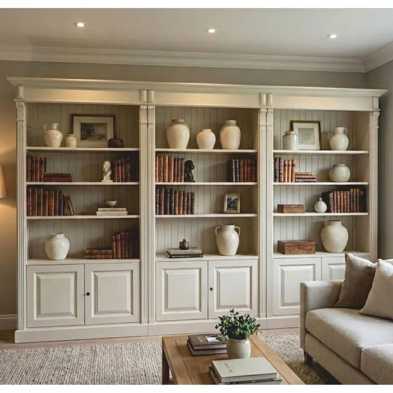 Casa Padrino Landhausstil Massivholz Bücherschrank Hellgrau 323 x 51 x H. 228 cm - Massivholz Möbel - Landhausstil Möbel