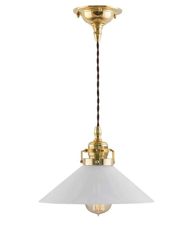 Taklampa - Skomakarsladd mässing, vit skärm 25 cm