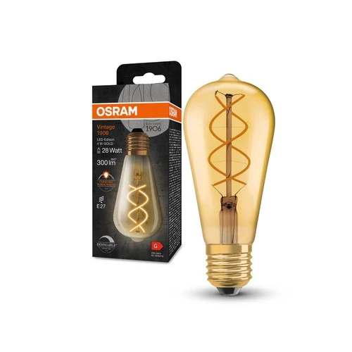 OSRAM Dimmbare LED-Lampen, Vintage-Edition, 28 Watts Ersatz, E27, ST64-shape, 2000 Kelvin, Comfort warm white, Klares Glas, single Pack