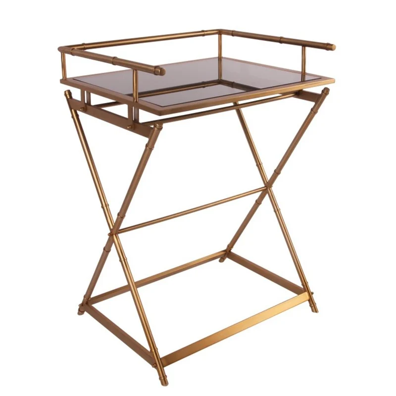 Casa Padrino Luxus Beistelltisch mit abnehmbarem Tablett Gold 60 x 50 x H. 85 cm - Butlertisch - Luxus Möbel