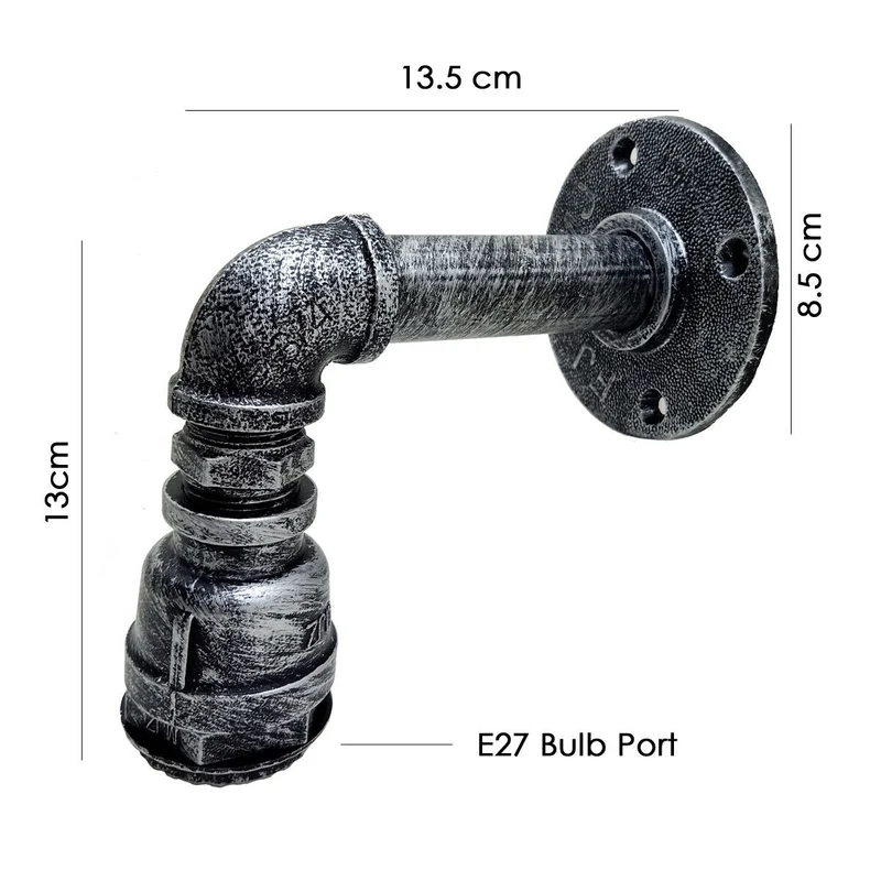 E27 Industrie Rohr-Wandleuchte,Gebürstetes Silber~1256