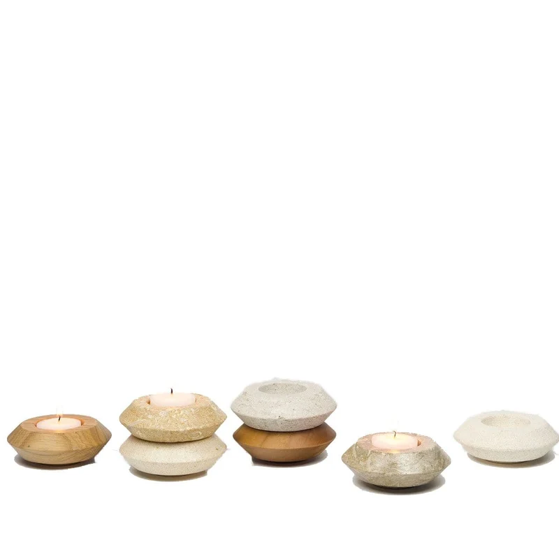 Marble, Stone and Wood Tea Candle Holder STRATO Set of Seven