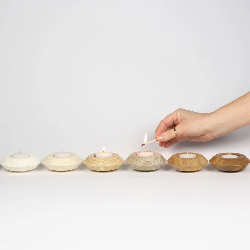 Marble, Stone and Wood Tea Candle Holder STRATO Set of Seven