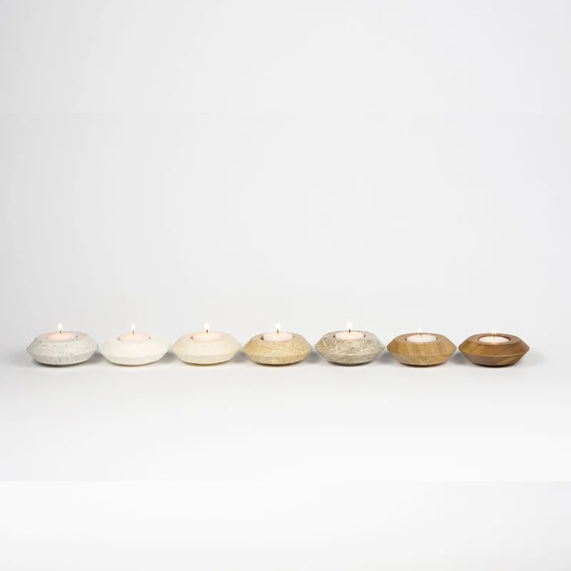 Marble, Stone and Wood Tea Candle Holder STRATO Set of Seven