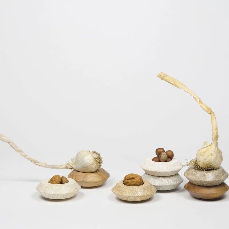 Marble, Stone and Wood Tea Candle Holder STRATO Set of Seven