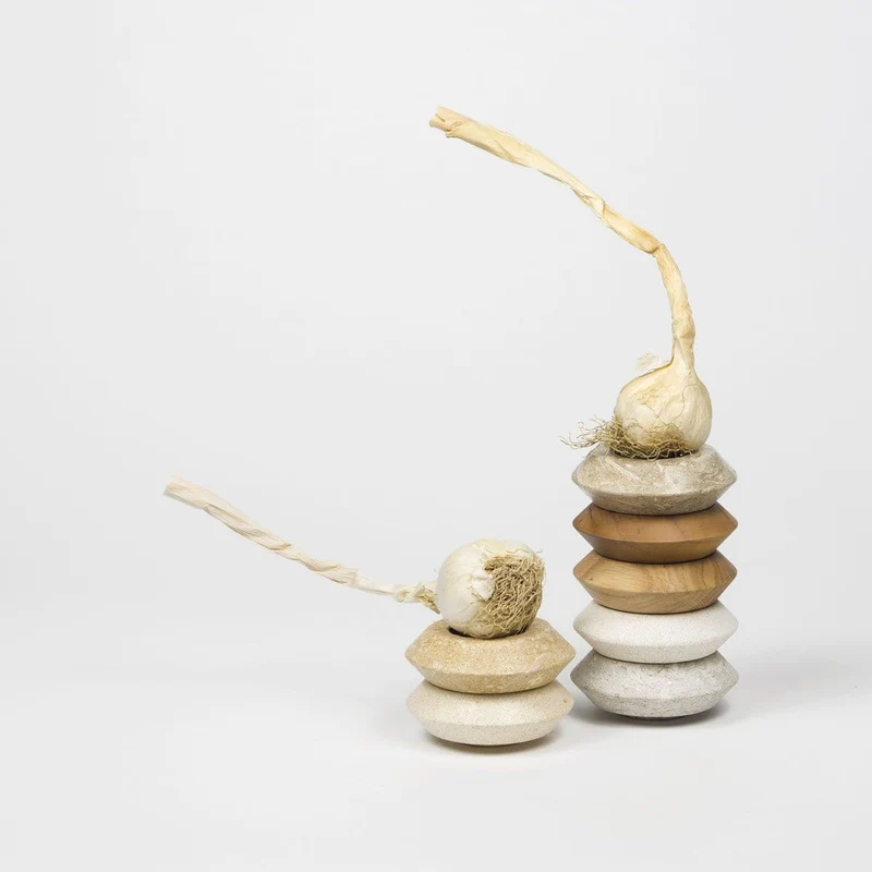 Marble, Stone and Wood Tea Candle Holder STRATO Set of Seven