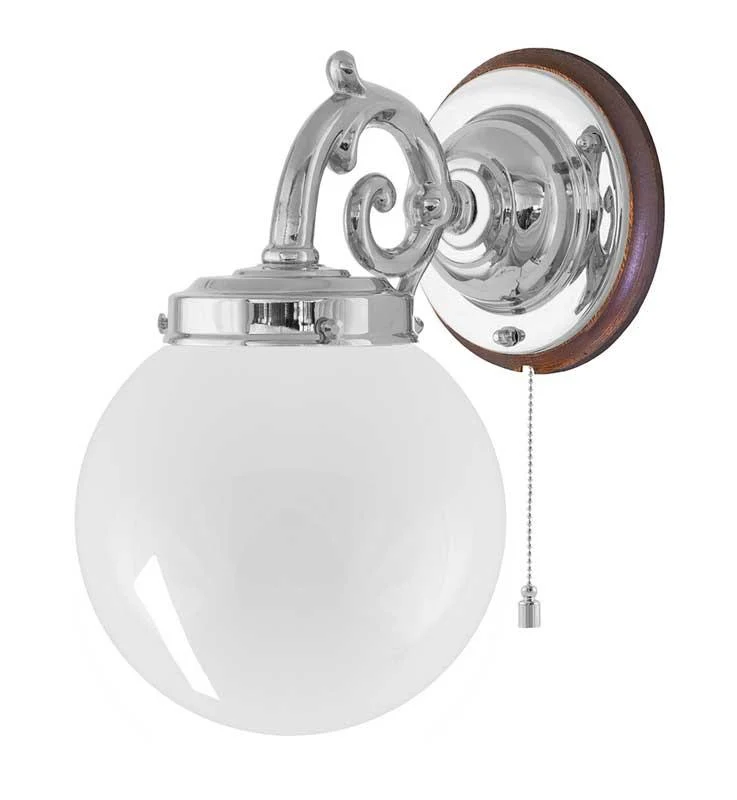 Vägglampa - Topelius nickel, opalvit klot