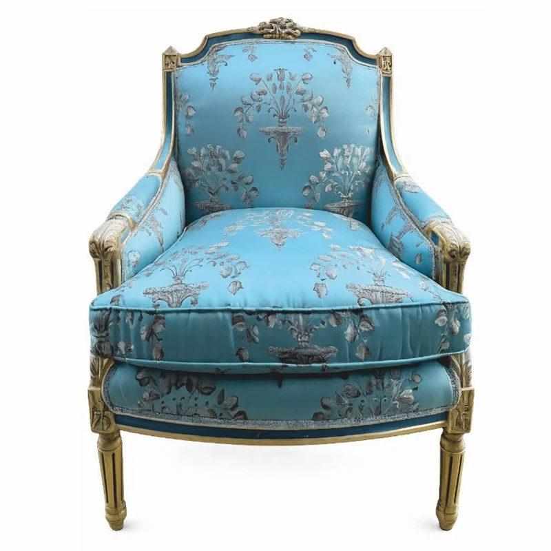 Casa Padrino Barock Lounge Thron Sessel Empire Hellblau Muster / Blau / Gold - Wohnzimmer Möbel im Barockstil - Barock Möbel - Barock Interior