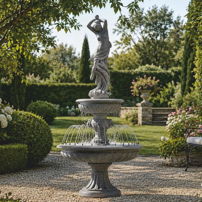 Casa Padrino Barock Springbrunnen Grau Ø 152 x H. 330 cm - Prunkvoller Gartenbrunnen