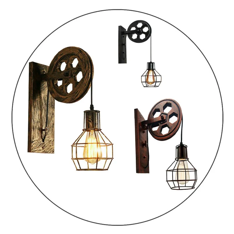 Vintage Wandleuchte aus Holz & Eisen |Rustikal Wandlampe~1327