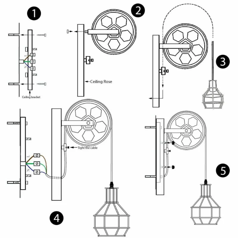 Höhenverstellbare Pulley Wandleuchte |Rustikales Rot E27~1480
