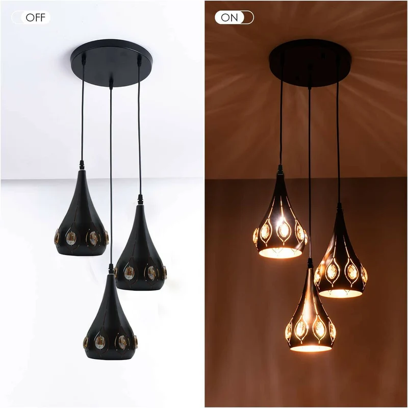 Vintage Industrie Deckenpendelleuchte Retro Loft Style Metall + Kristall Lampe~1479