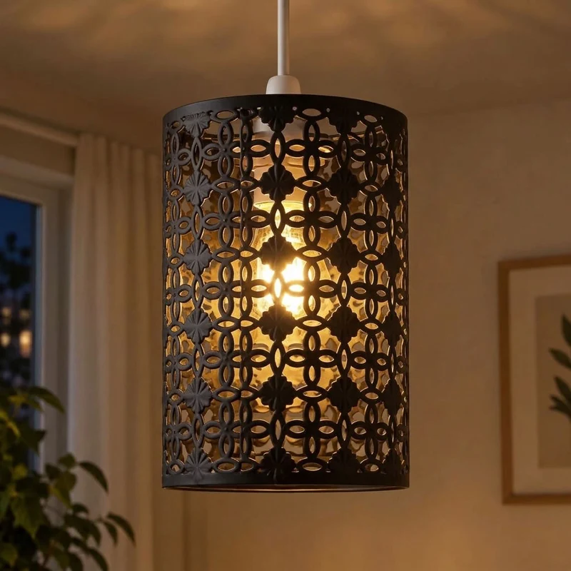 Marokkanischer Ornament Lampenschirm – Schwarz Easy Fit | Ø 9,5cm | E27 , B22 ~1380