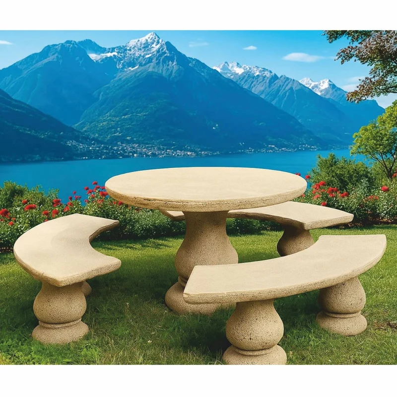 Casa Padrino Jugendstil Beton Gartenmöbel Set Beige - Beton Garten Möbel - Jugendstil Garten Möbel - Made in Italy