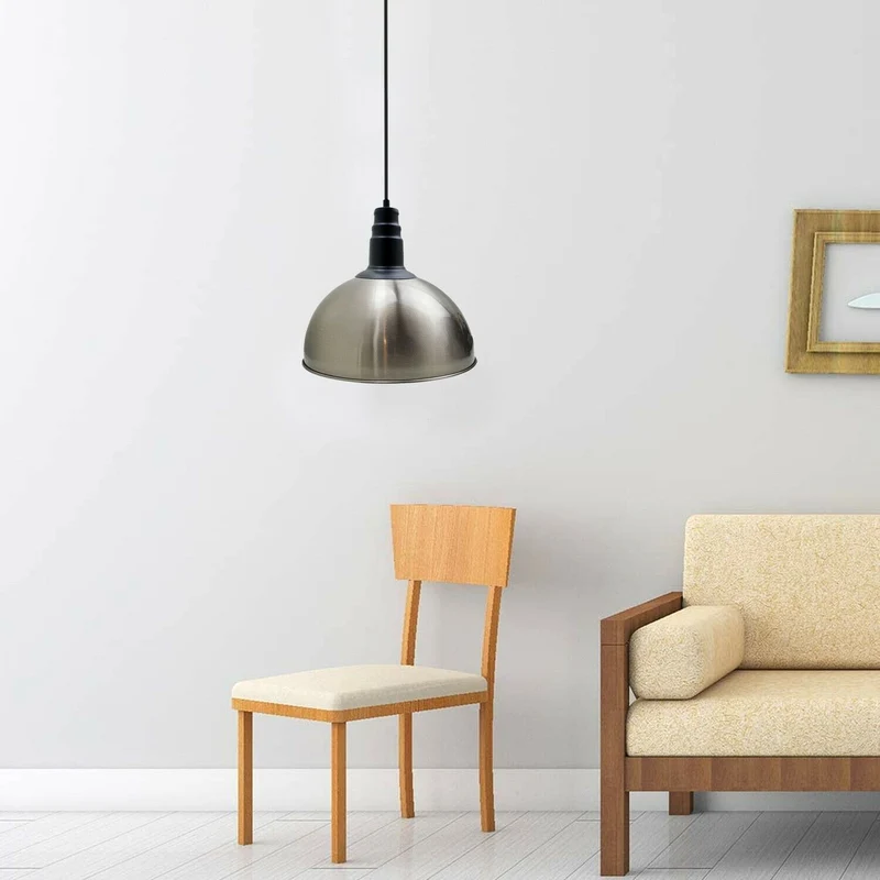 Moderne Pendelleuchte in Nickel satiniert | Kuppelschirm~1358